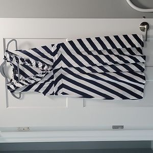 Summer Ruffle neck dress in Navy and White strip, Size Large
